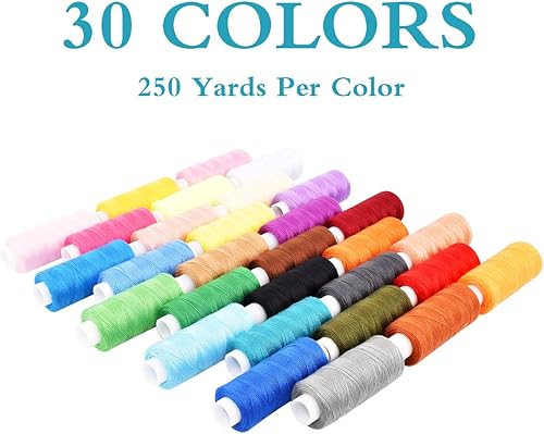 Miniatura 2 de Kit de hilo de coser, 30 colores, poliéster, 250 yardas, cada carrete, hilos de coser, hilo de bordar, hilo de acolchado para coser a manocoser a