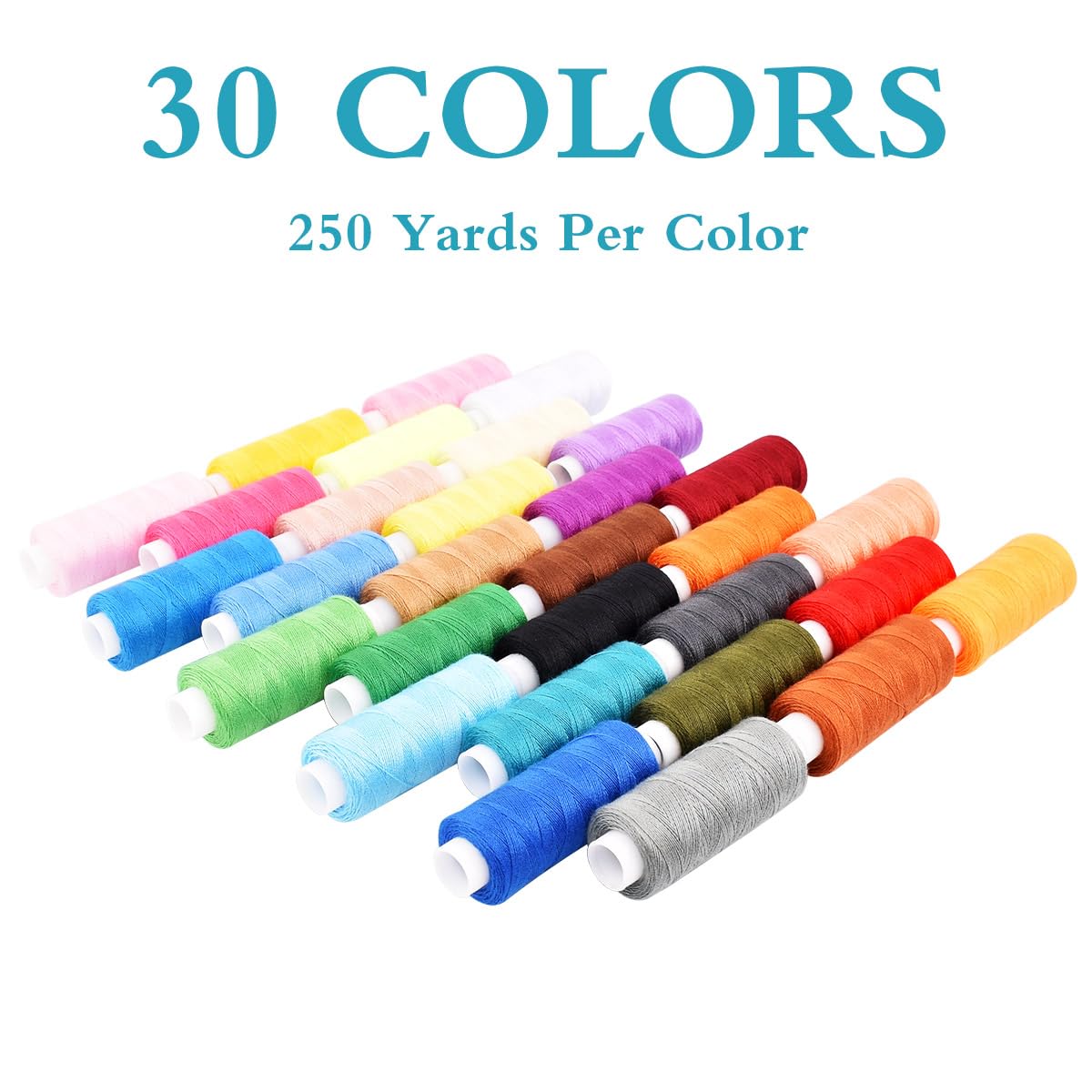 Kit de hilo de coser, 30 colores, poliéster, 250 yardas cada carrete, hilo de coser, hilo de bordar, hilo acolchado para coser a mano o a máquina