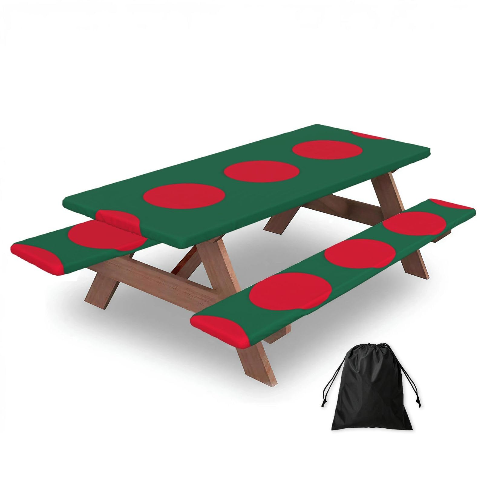 Zyjhyy Black Flag Of Bangladesh Print 3 Pack Wipeable Picnic Bench Cover And Table Cover Lightweight Table Cloth For Camping Outdoor