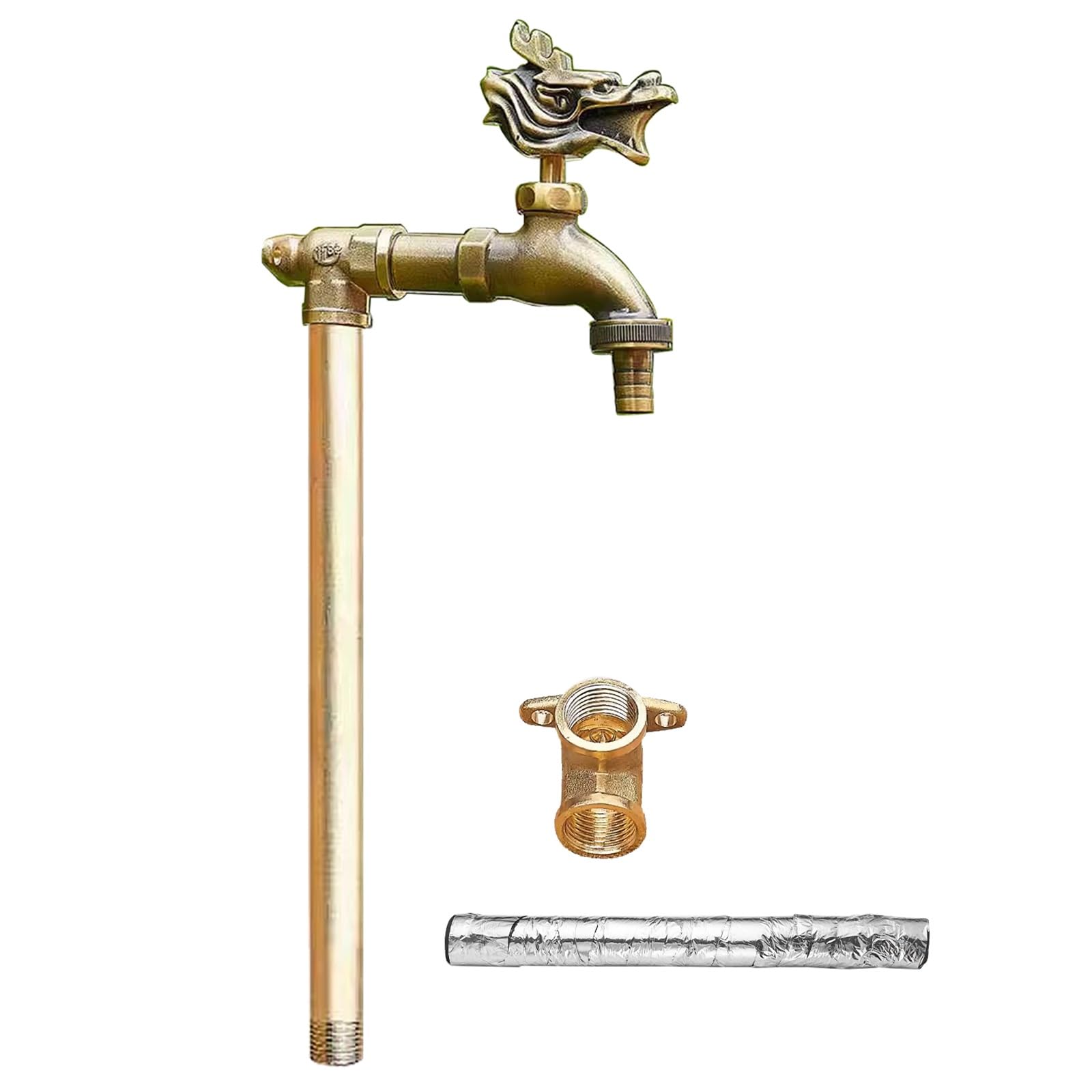 WOTZOV Faucet Water Column,Outdoor Garden Water Column With Dragon Faucet - 24In All-Copper Antifreeze Freestanding Watering Solution For Irrigation，Gold 80cm/31in