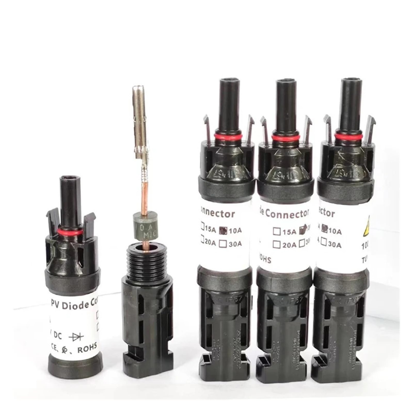 solar stecker 5PCS 1000VDC Stecker PV Stecker Kabel 10A 15A 20A 30A Blockieren Diode Teile Ersatz Solar Panel(30A Diode Connector)