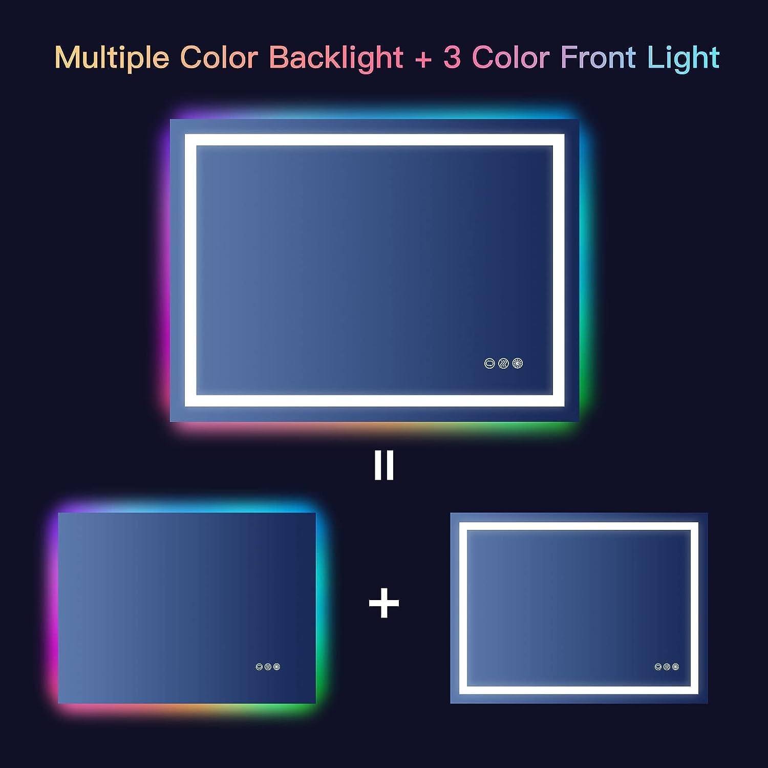 Miroir LED Anti-Buée 80x60cm Salle De Bain – RGB + 3 Couleurs Dimmables, Mémoire, Tactile