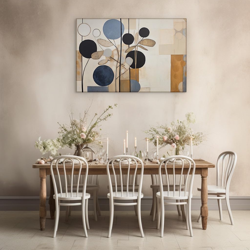 Canvas for Living room. Modern Elegance Meets Artistic Geometry in an Abstract Fusion of Blue, Black, Brown, and Beige, 27 x 18 inch Canvas Wall Art - Contemporary Masterpieces - Modern Home Decor