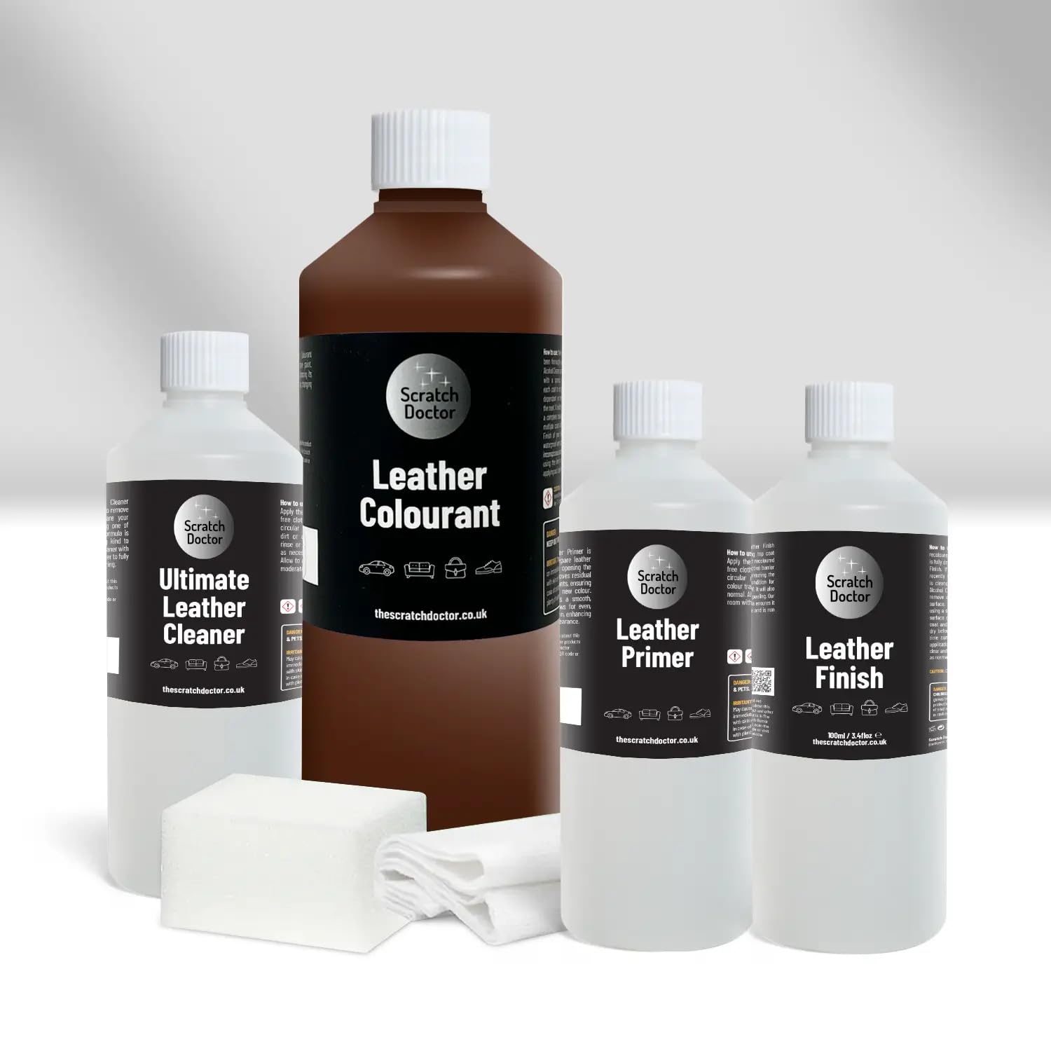 The Scratch Doctor Leather Recolouring Kit for Furniture & Car Seats | Clean, Dye & Protect | Includes Cleaner, Primer, Dye & Sealant (Dark Grey, 1000ml) — view 6