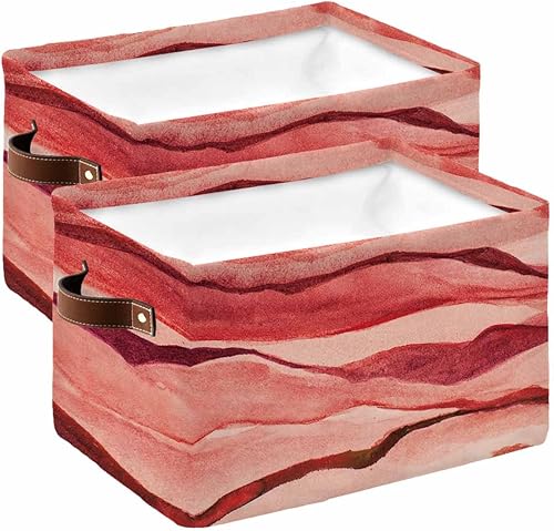Red Ombre Storage Basket for Organizing Shelves, Collapsible Storage Bins Boxes with Handle, Watercolor Modern Abstract Art Aesthetics Canvas Hamper