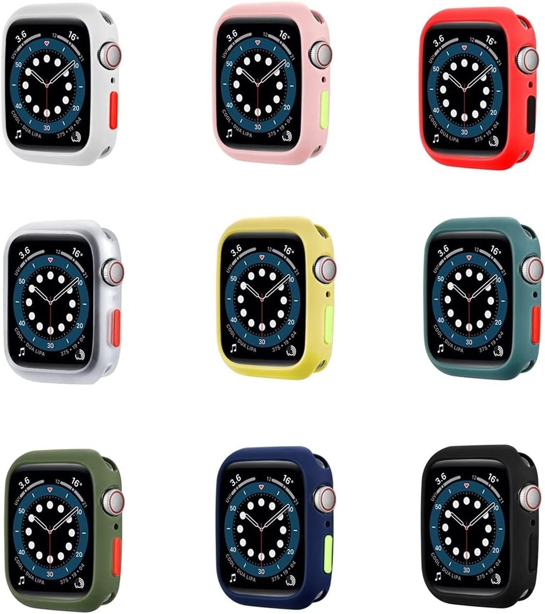 Matte TPU Case with Side Button Flexible Shockproof Protective Bumper Cover Anti-Scratch Silicone Protector Compatible with 45mm Apple Watch Series 8 7, Assorted Colors-9 Packs
