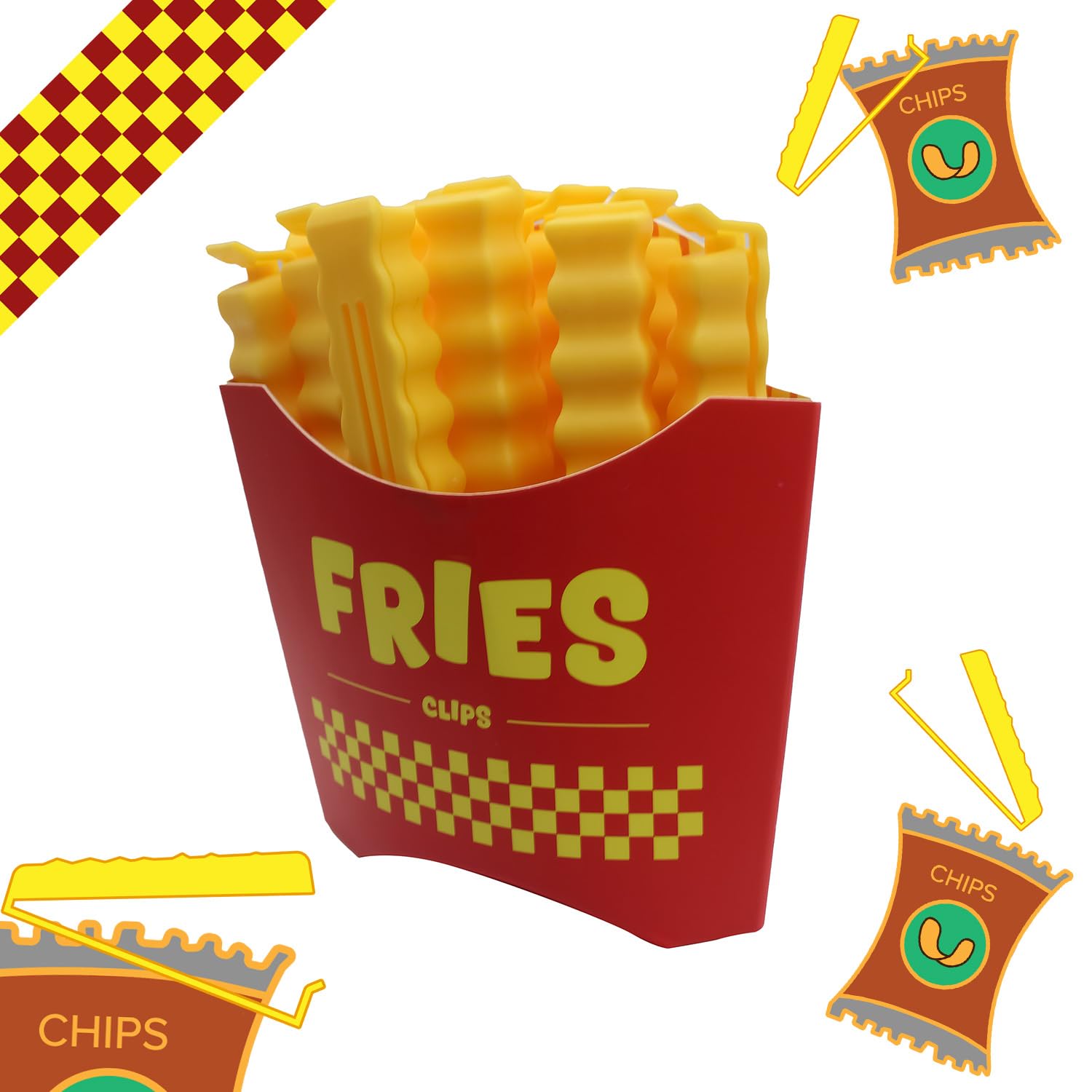 Mad Monkey Kitchen Gadgets Closing clips - 12 chip clips with magnet - Joke article - Practical bag clips for freshness and cleanliness in the kitchen - Bag clips