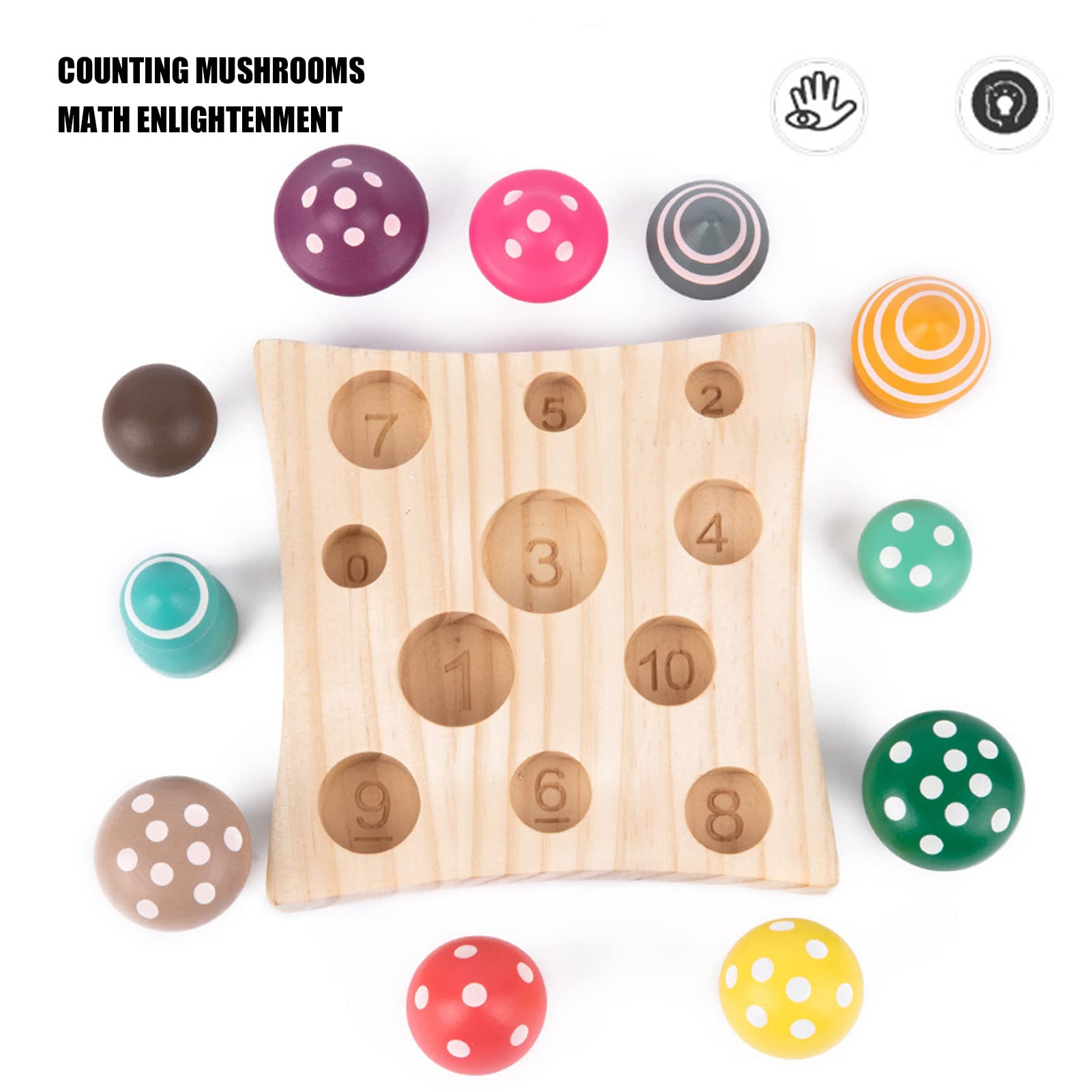 Hiraith 12Pcs Colorful Wooden Mushroom Picking Toy, Educational Counting Game with Matching Holes - Image 3