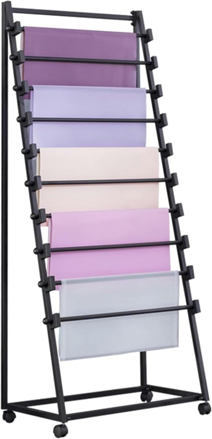 Metal Scarf Display Stand with Wheels, Freestanding Ribbon Rack Double-Sided Hanging Commercial Organizer for Flower Wrapping Paper Hijab Silk Shawl Tie Belt Towel