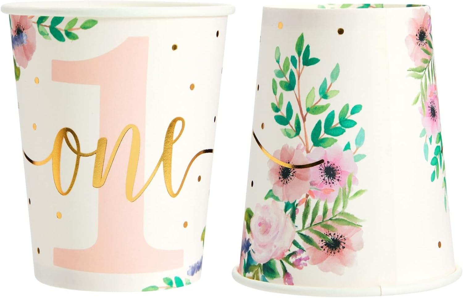 BLUE PANDA 145-Piece 1st Girl Birthday Decor Set - Pink Floral Tableware & Tablecloth, Serves 24 - Baby Girl 1st Birthday Party Plates & Easy Cleanup Tableware - Image 8