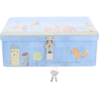 Ipetboom Box Storage Box with Lock Tinplate Container Vintage Jewellery Case Keepsake Tin Box Tin Case with Lock and Key Metal Tin Lid Sugar Bowl Child Storage