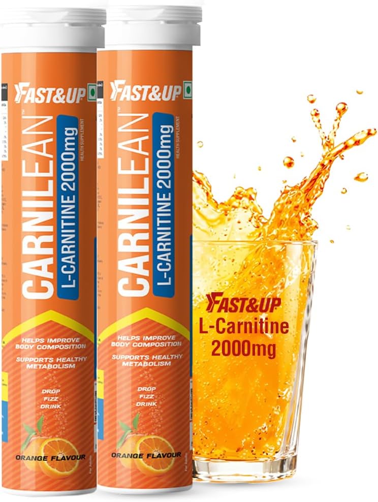 Fast&Up L-Carnitine 2000mg Effervescent Tablets | Premium Carnipure® Carnitine Supplement | Helps Convert Fat into Energy, Supports Weight Loss, Fat Burn & Lean Muscle | Orange Flavour, 20 Tabs (Pack of 2)