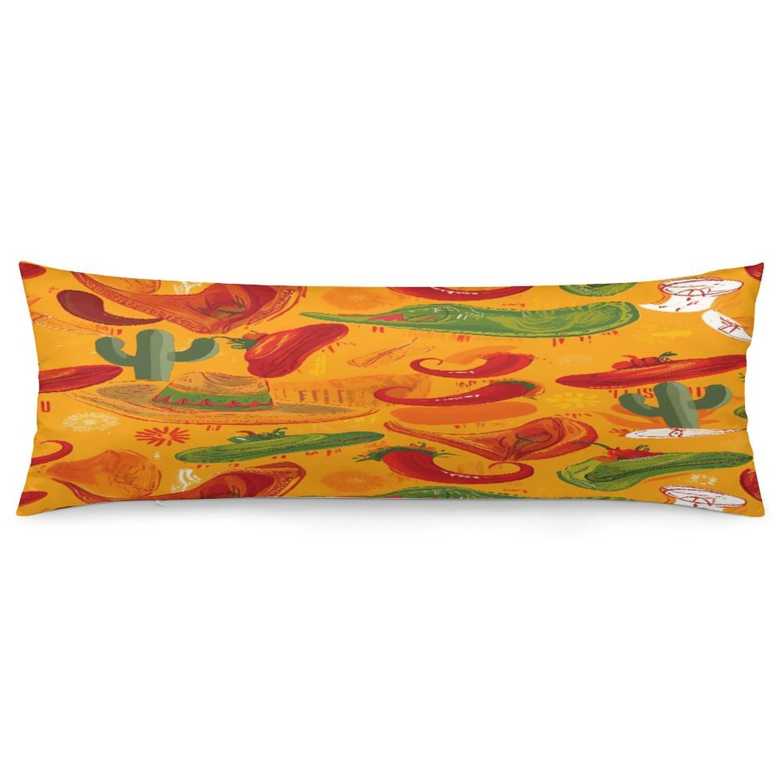 Cactus Hat and Chili Pepper Body Pillowcase Soft Breathable Full Long Pillow Cover 20x54 Inches Polyester Pillow Case with Hidden Zipper Closure for Bedroom Home Decorations