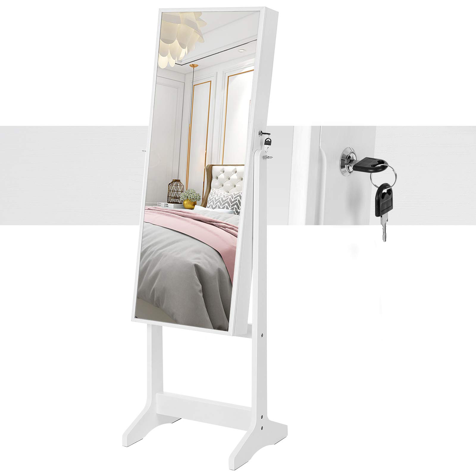 SONGMICS Schmuckschrank, Spiegelschrank, Standspiegel, GanzkÖrperspiegel, Geschenk, einfacher Aufbau, weiß JJC69WT