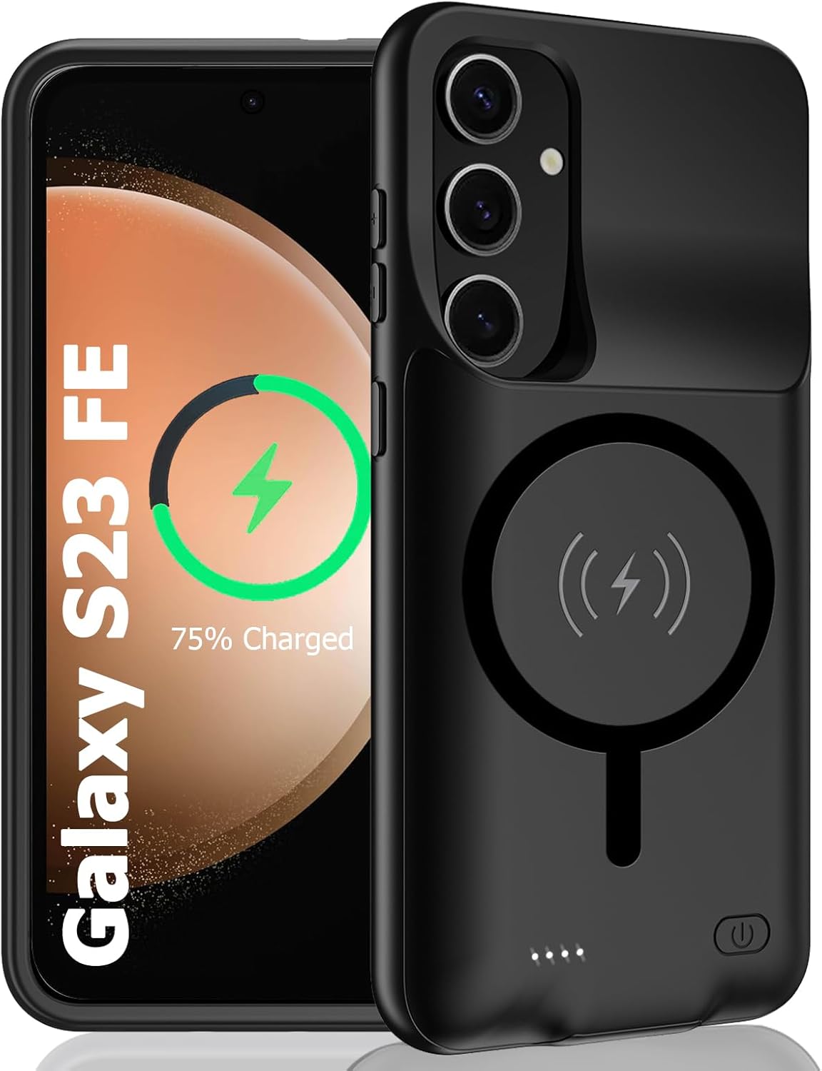 Battery Case for Galaxy S23 FE,12000mAh Portable Protective Smart Wireless Charging Case Support Carplay Compatible with Galaxy S23 FE(6.4 inches)Rechargeable Extended Battery Charger Case(Black)