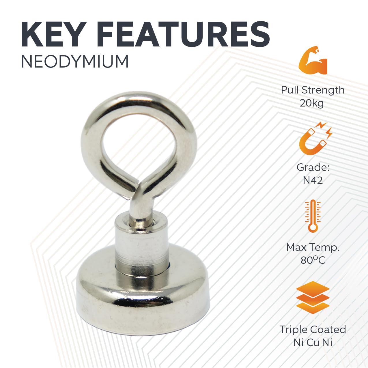 N42 Neodymium Pot Magnet with M5 Thread - 1 in. Dia x 5/8 in. Tall - 44.1lbs Pull (Pack of 10)