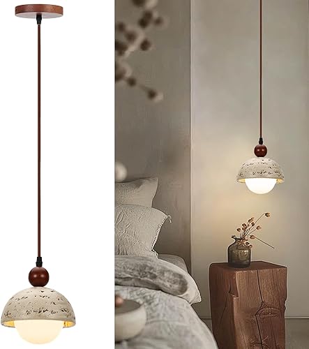 Wabi Sabi - Lámpara colgante de travertino sintético, lámpara colgante de estilo nórdico japonés de 5.9 pulgadas, moderna mini lámpara de techo para