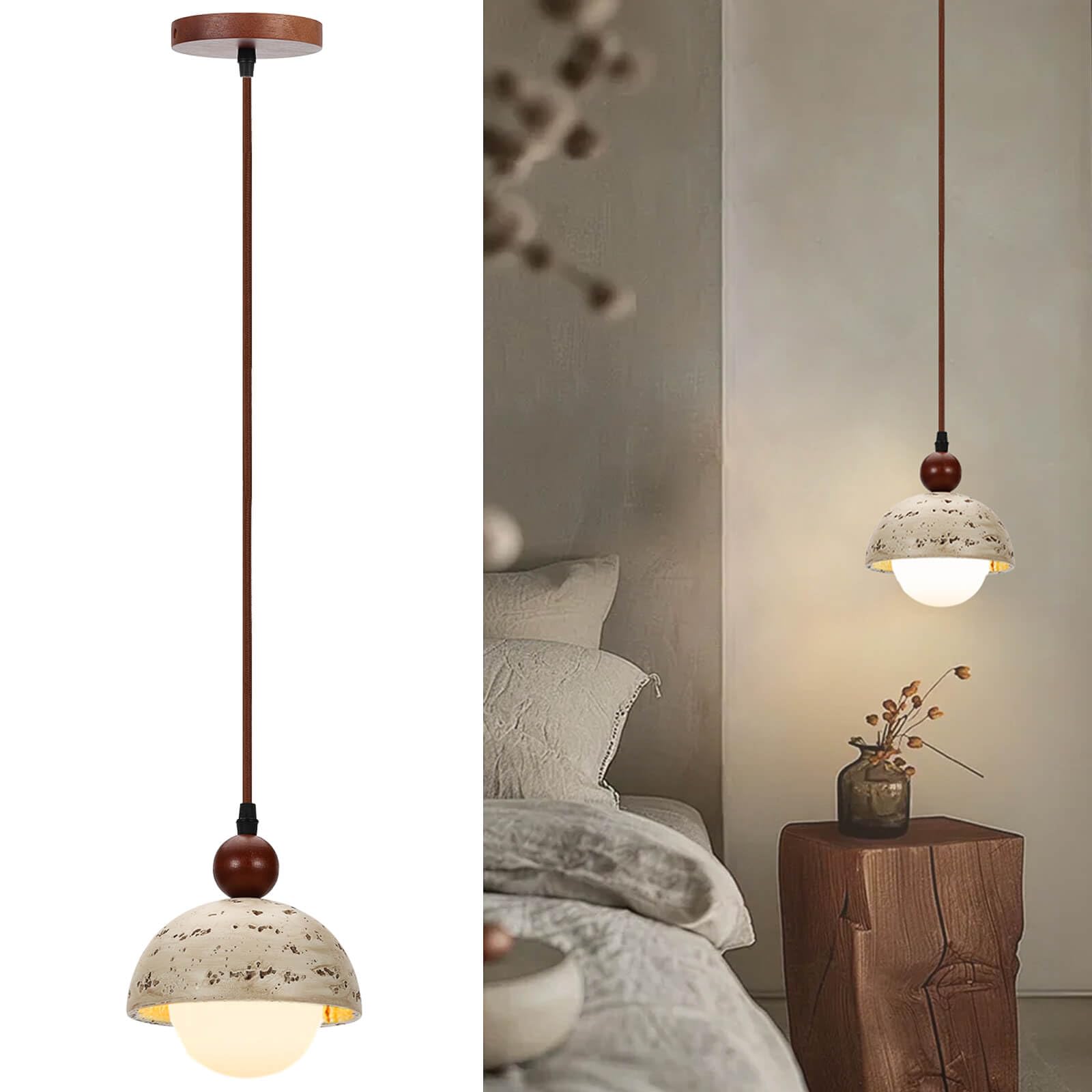 Wabi Sabi Faux Travertine Pendant Light, 5.9" Nordic Japanese Style Hanging Lamp, Modern Mini Ceiling Light Fixture for Kitchen Island, Dining Room, Bedroom, Hallway, 1 Pack (E26 Bulb Not Included)