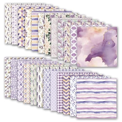 12x12 Scrapbook Paper & Scrapbooking Supplies, Lavender Double-Sided Patterned Cardstock Pad, Decorative Craft Sheets for Junk Journal & Photo Album, 24 Sheets — view 2