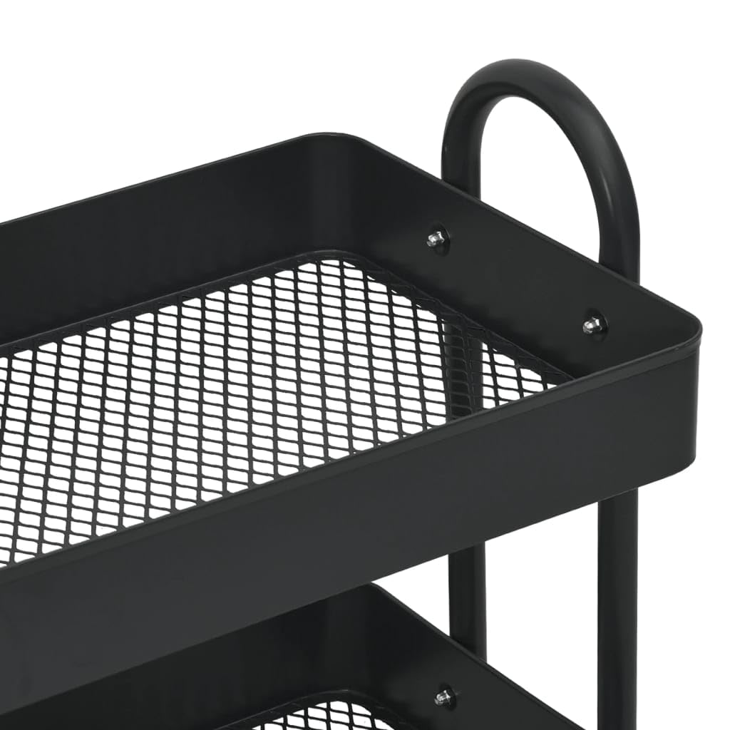 3-Etagen-Wagen Schwarz 43x34x79 cm Stahl Aufbewahrungswagen mit Rollen und Bremsen für Büro Küche Haushalt Organizer Lagerung