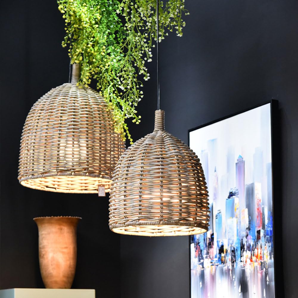Lampadario da Fattoria da 1 Confezione Lampada A Sospensione in Rattan, Luci Decorative Boho Lampade A Sospensione in Vimini, Lampade A Sospensione E27 Isola Cucina per Soggiorno