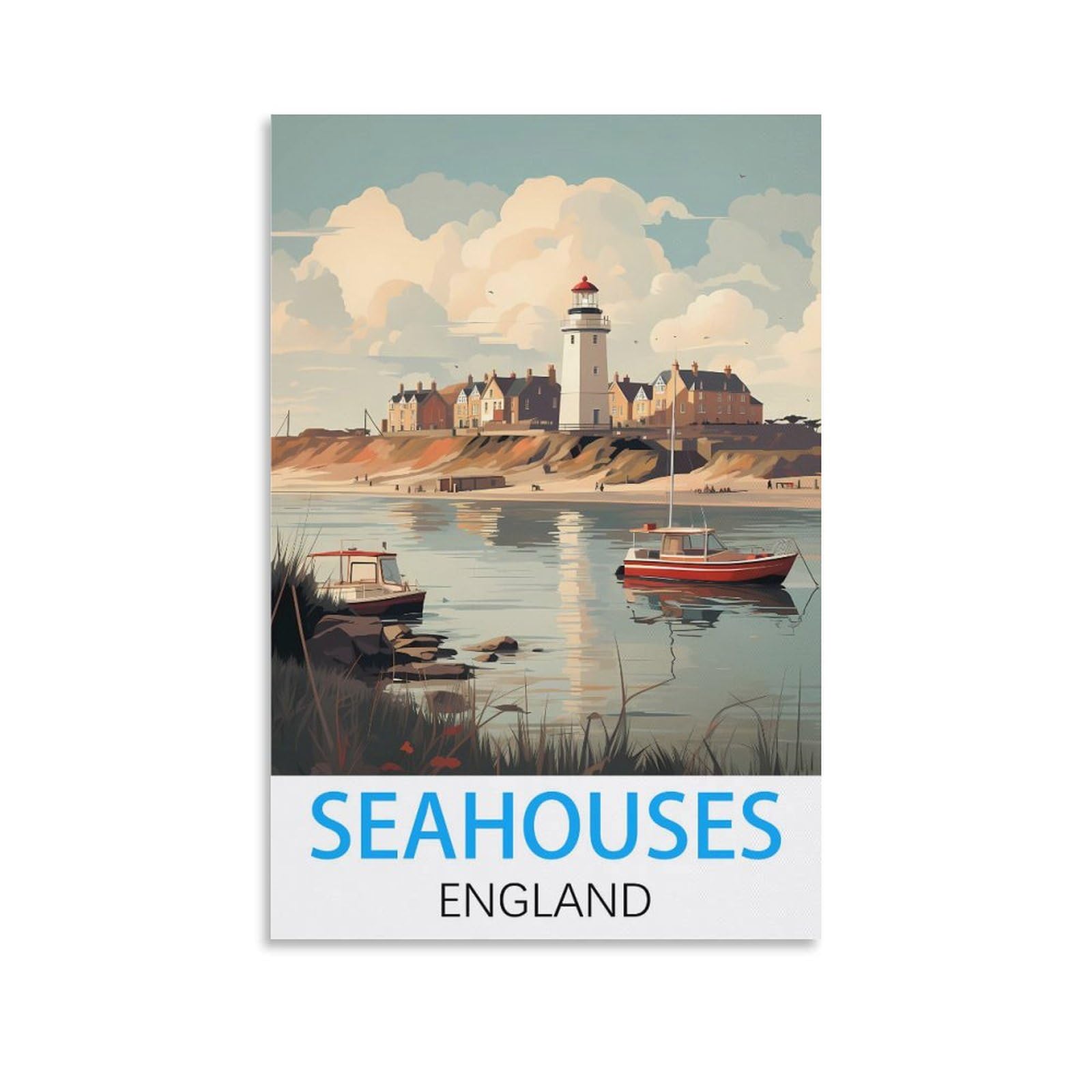 Nprzm A001 Metal Sign Tin Sign Seahouses Englands Vintage Metal Sign Home Wall Room Decoration 30X30cm