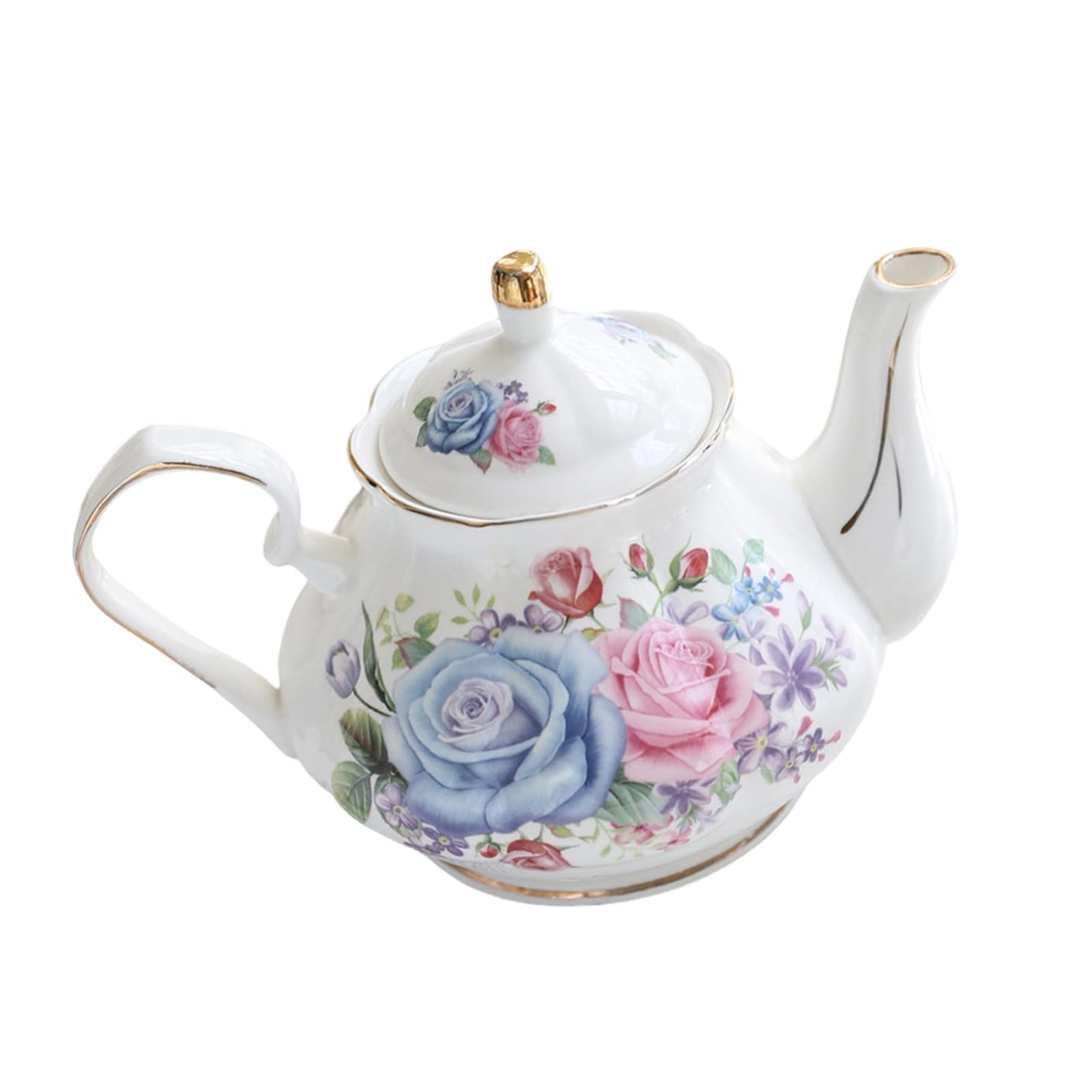 Hredyqw Elegant Floral Embossing Ceramic Teapot With Gold Trim Ergonomic Handle Porcelain Tea Pots Perfect For Family
