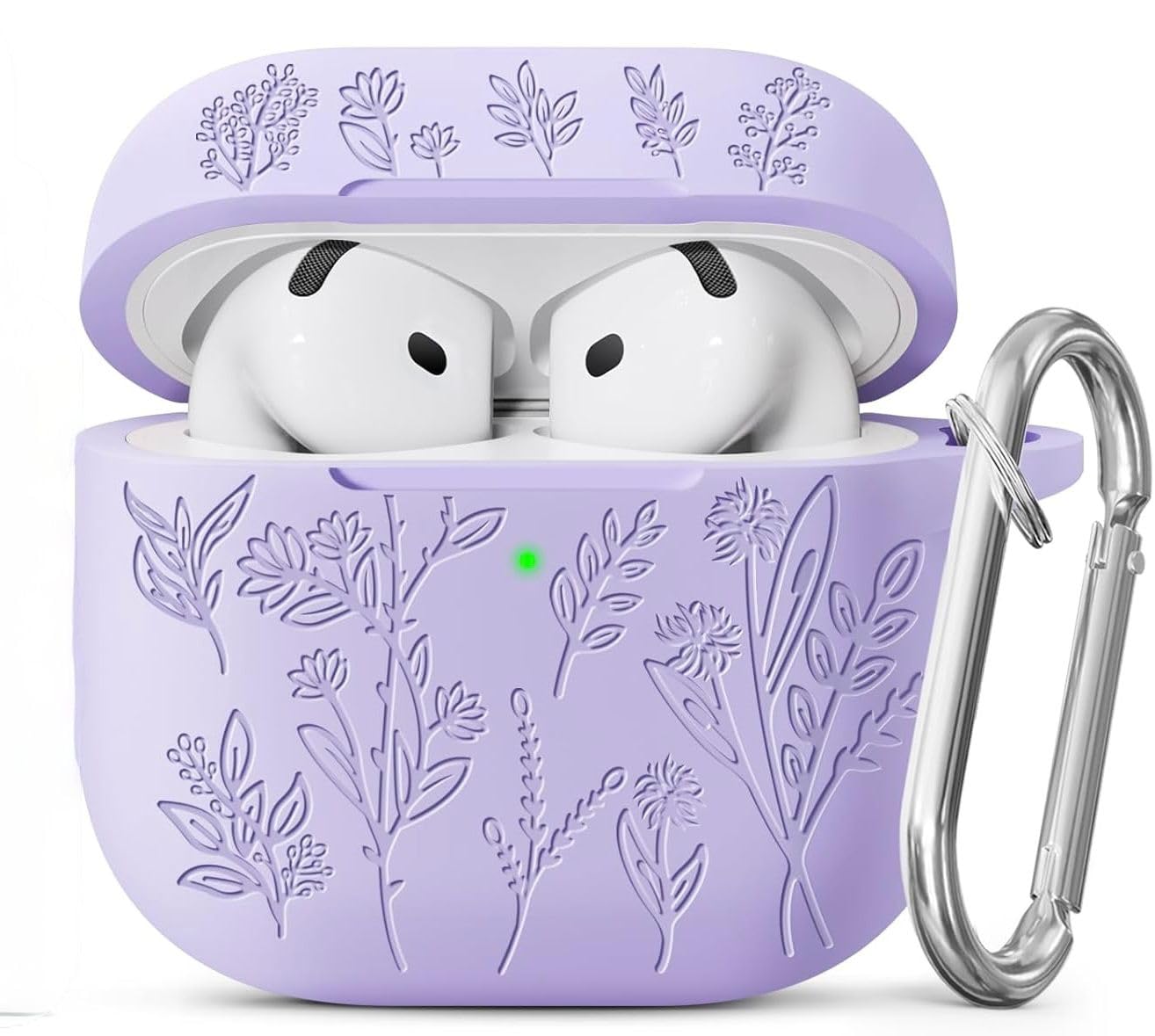 Meyaar Silicone Case for AirPods 4 Floral Embossed, Flower Engraved Soft Silicone Cover with Keychain, Anti-Scratch, Shockproof Protective Case Cover(Purple, for AirPods 4 (2024)-image-15