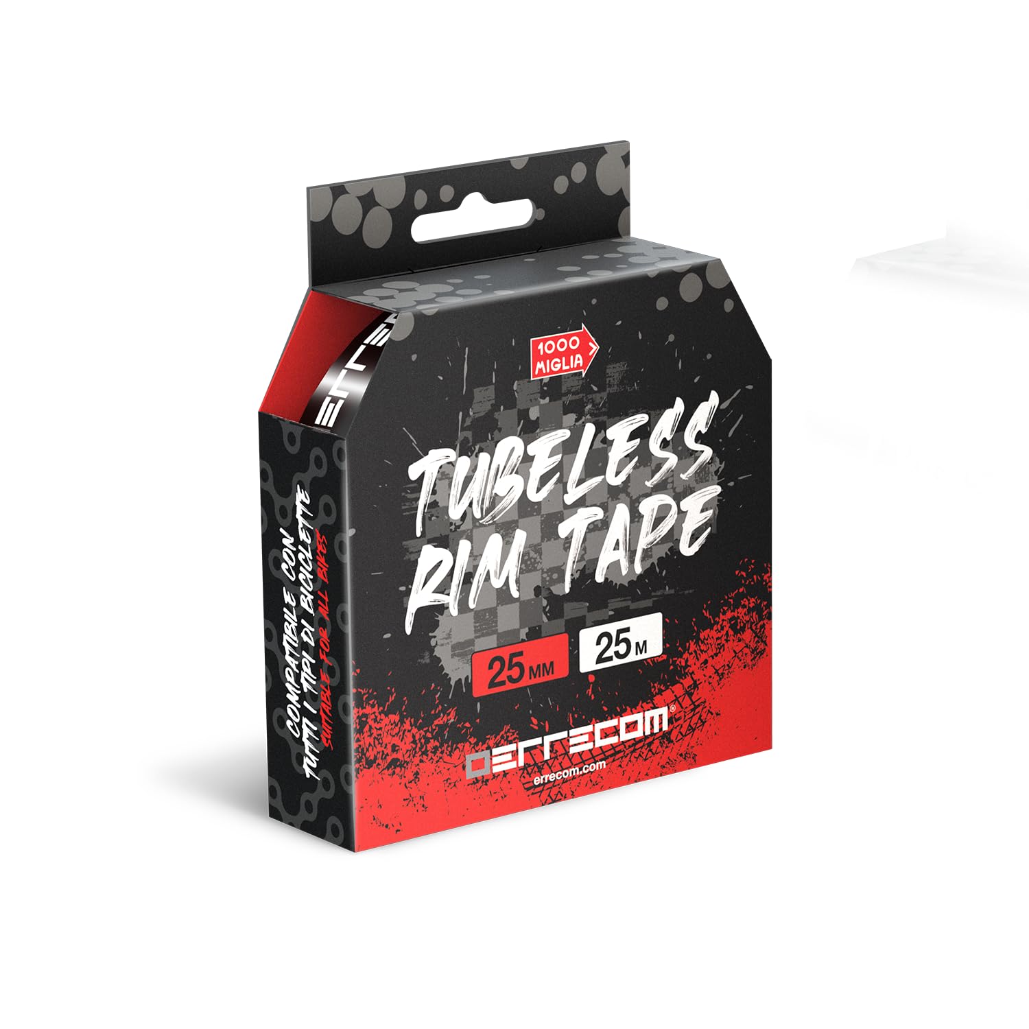 Errecom Tubeless Rim Tape 25 m x 25 mm, Adhesive Tape for Tubeless Conversion, Ultra Resistant, Contains 10 Seal Patches