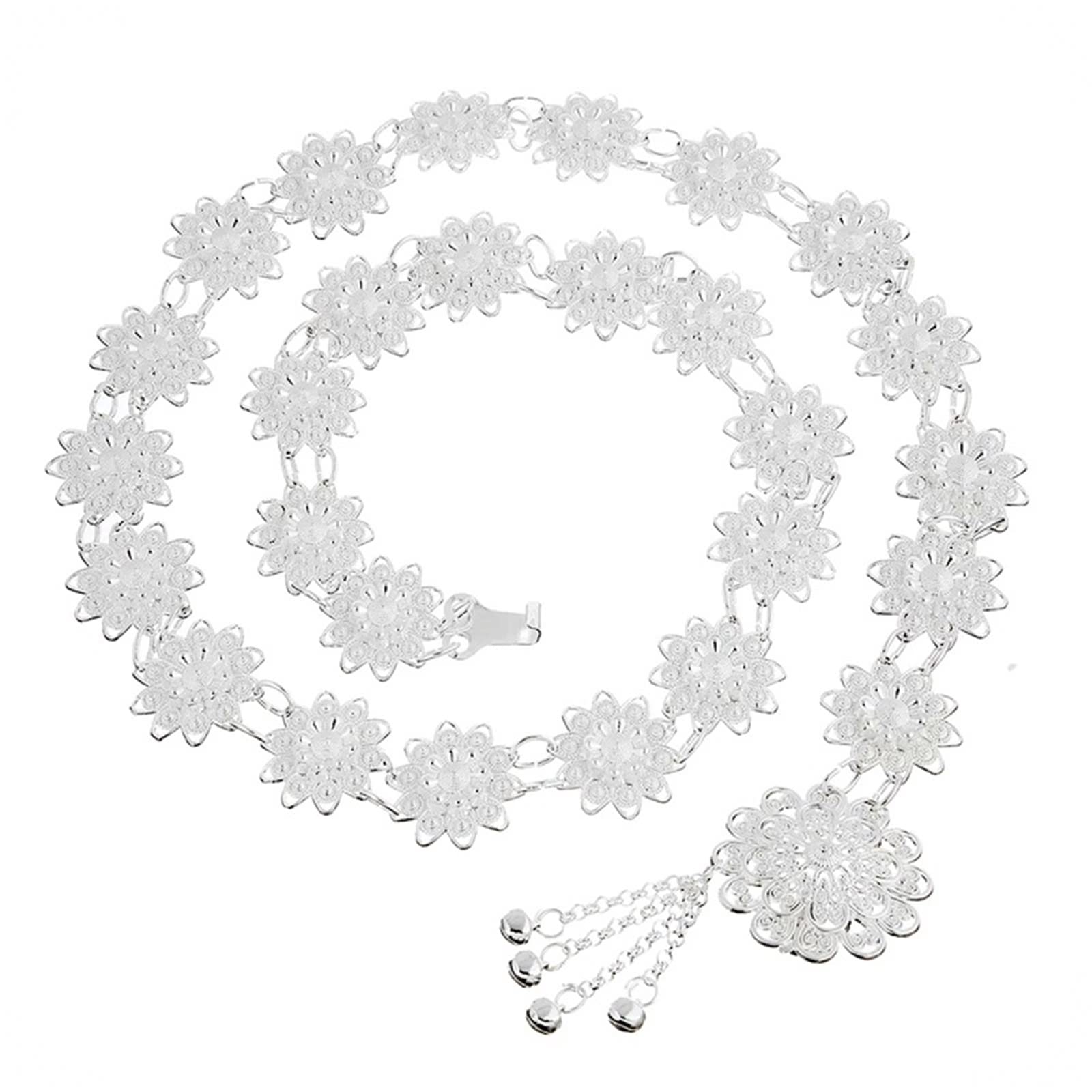 Cinture a Catena di Fiori Occidentali per Le Donne, Cintura in Vita Calda Catena in Vita a Fiore Placcato Argento 42 Pollici (106 cm) Accessori per Gioielli per Il Corpo