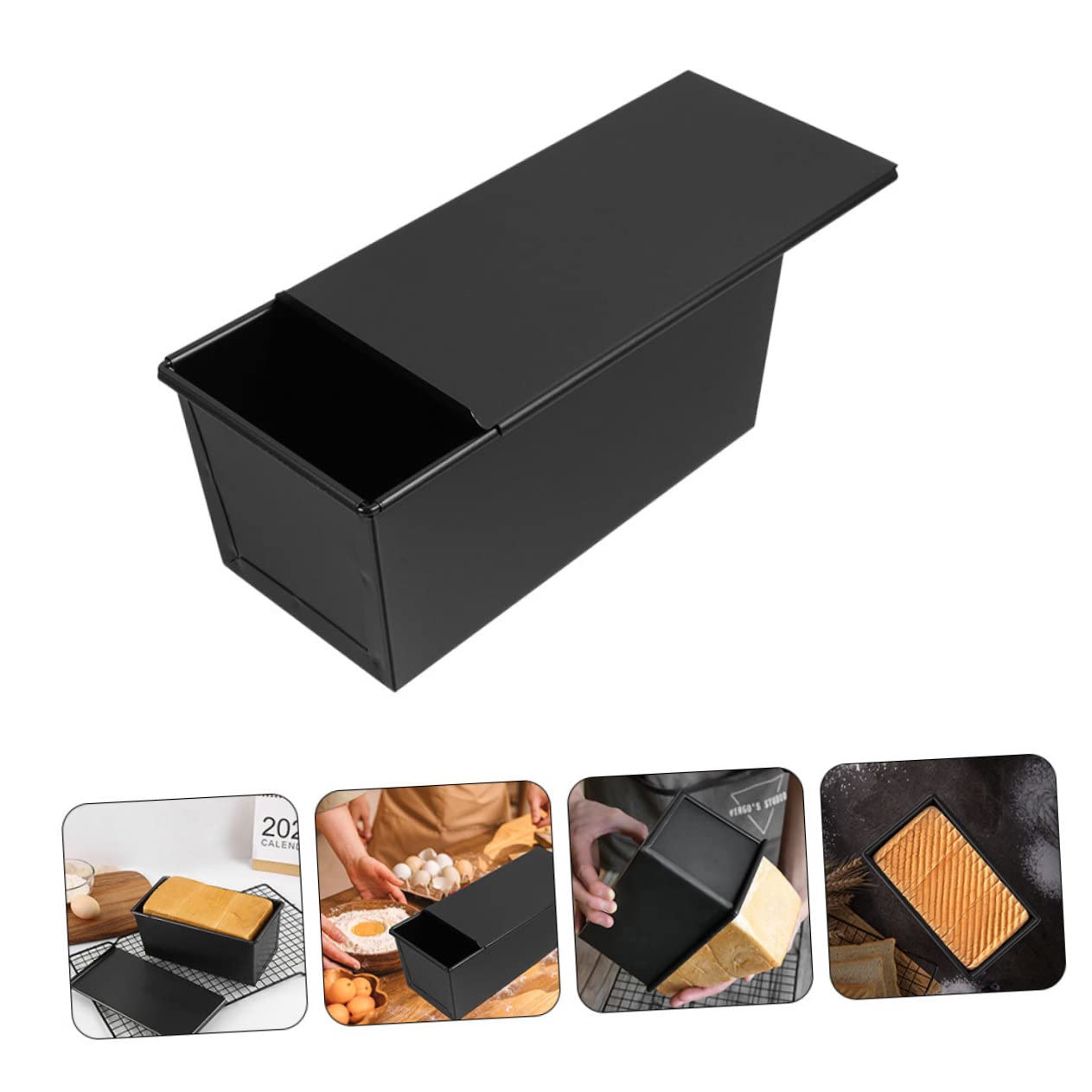 Stampo per Toast in Acciaio al Carbonio Antiaderente Coperchio, Teglia per Plumcake da 750g, Riscaldamento Uniforme per Pane Fatto in Casa e Preparazioni da Forno Quotidiane
