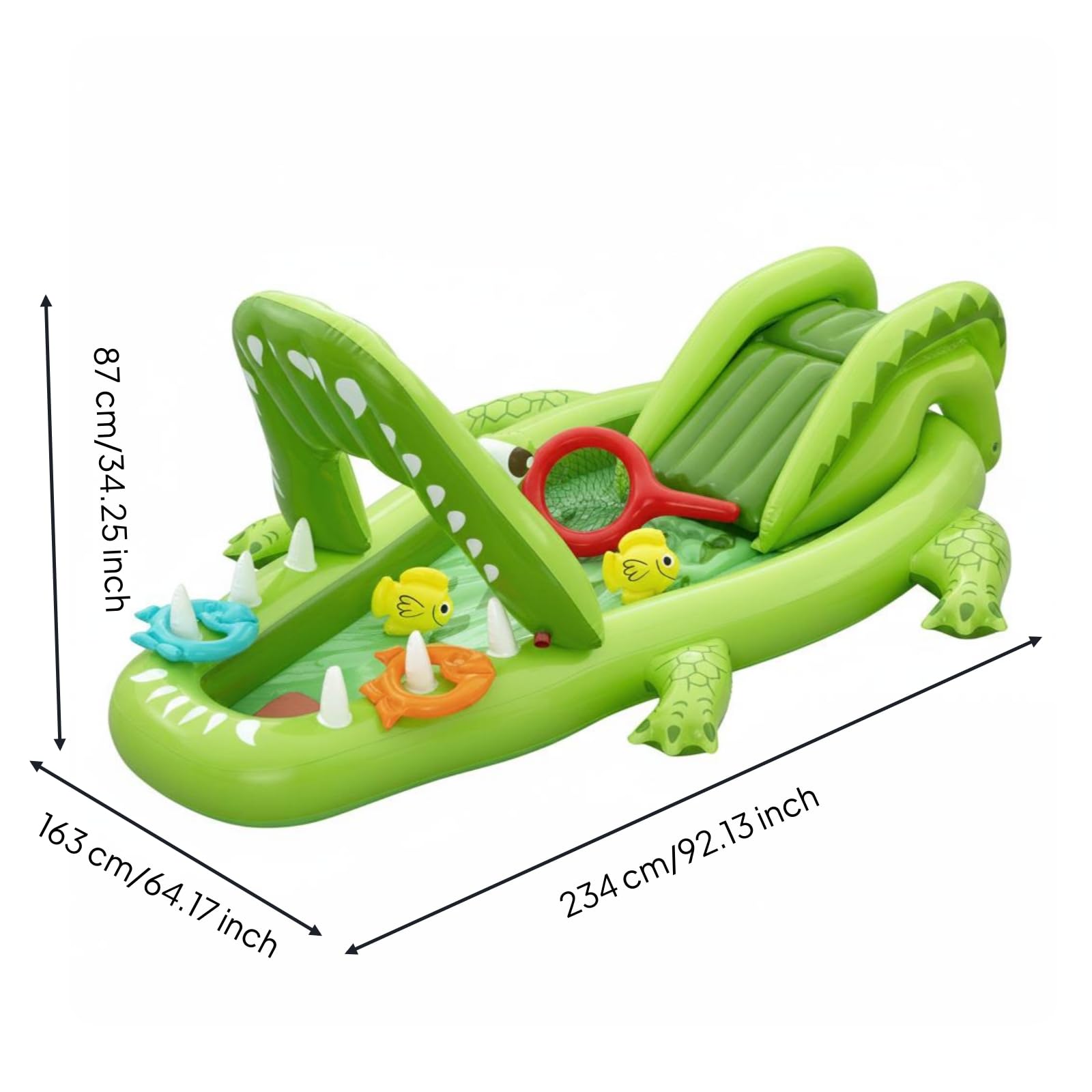 Aufblasbarer Spielpool Krokodil Planschbecken Kinderpool Wassersprinkler mit Rutsche Und Spielzubehör aus PVC für Garten Rasen Terrasse