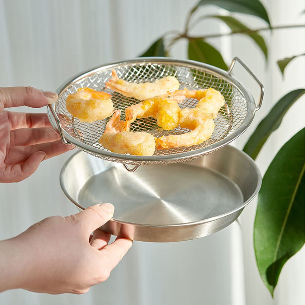 2 Pezzi Set di Piatti e Rack di Raffreddamento dell'Acciaio Inossidabile, 2-in-1 Set per Frittura