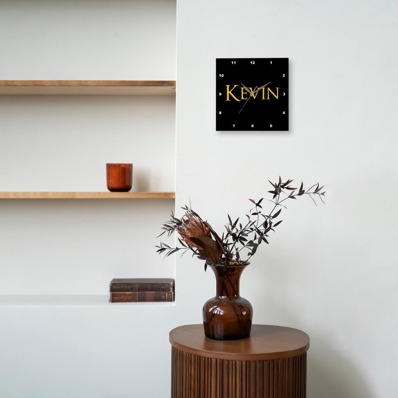 3dRose - Kevin Common Man Name in The America. Yellow on Black Charm - Wall Clock - (dpp-322801-2)
