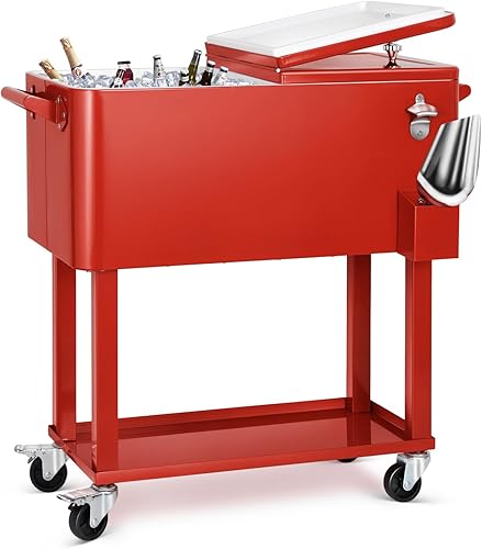 Miniatura 23 de EDOSTORY Carro enfriador de hielo con ruedas de 80 cuartos de galón, barra de bebidas para fiestas en el patio trasero con cuchara de hielo
