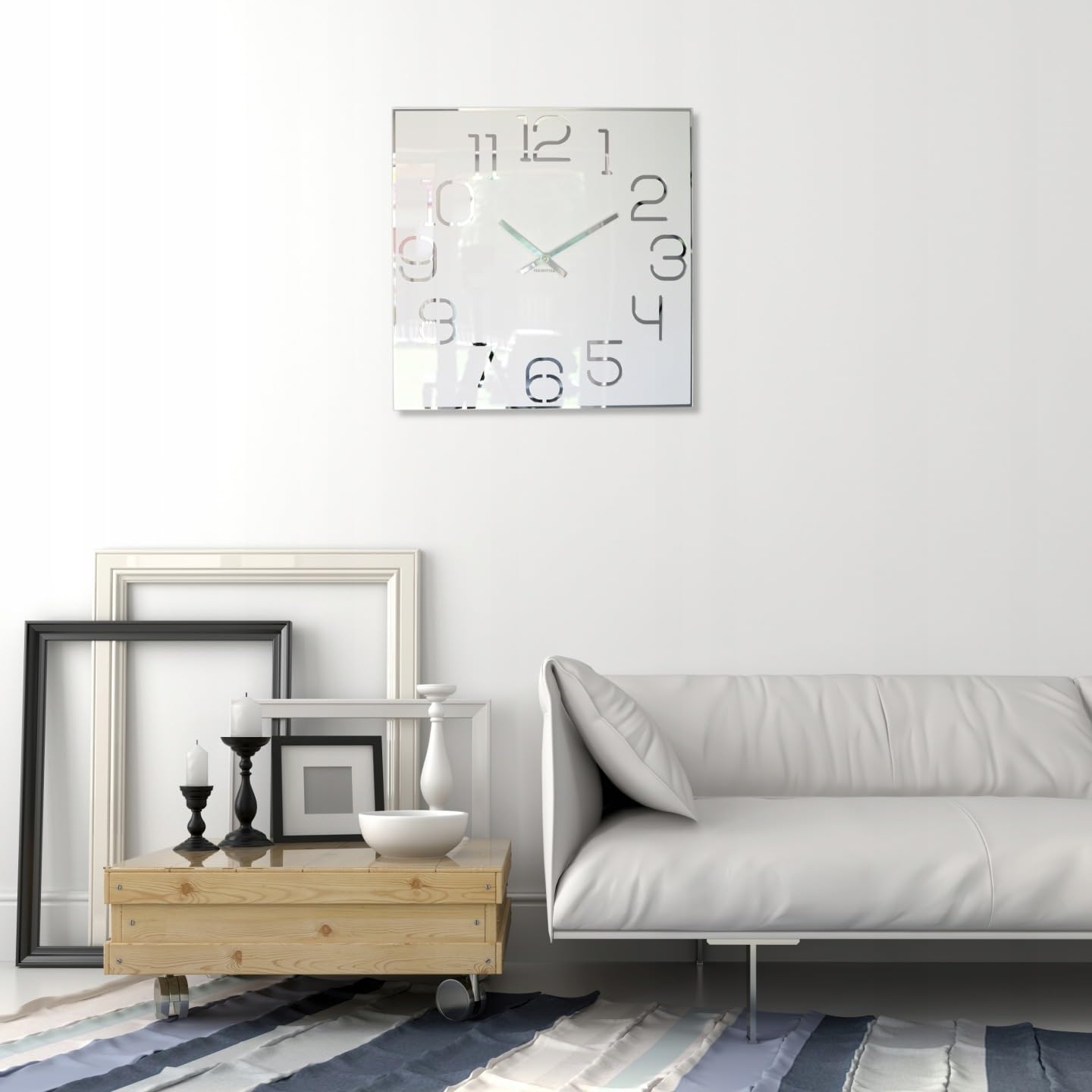 FLEXISTYLE Wanduhr groß 50cm weiß Holz modern lautlos ohne Tickgeräusche Zahlen Design Wanddekoration Wohnzimmer Küche Büro Badezimmer Elegante große wall Clock minimalistisch
