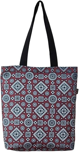 Roundsun Allover Printed Canvas Vertical Tote Bag | Zipper Closure | Inner Pocket With Zipper | Two Inner Pockets For Acce...