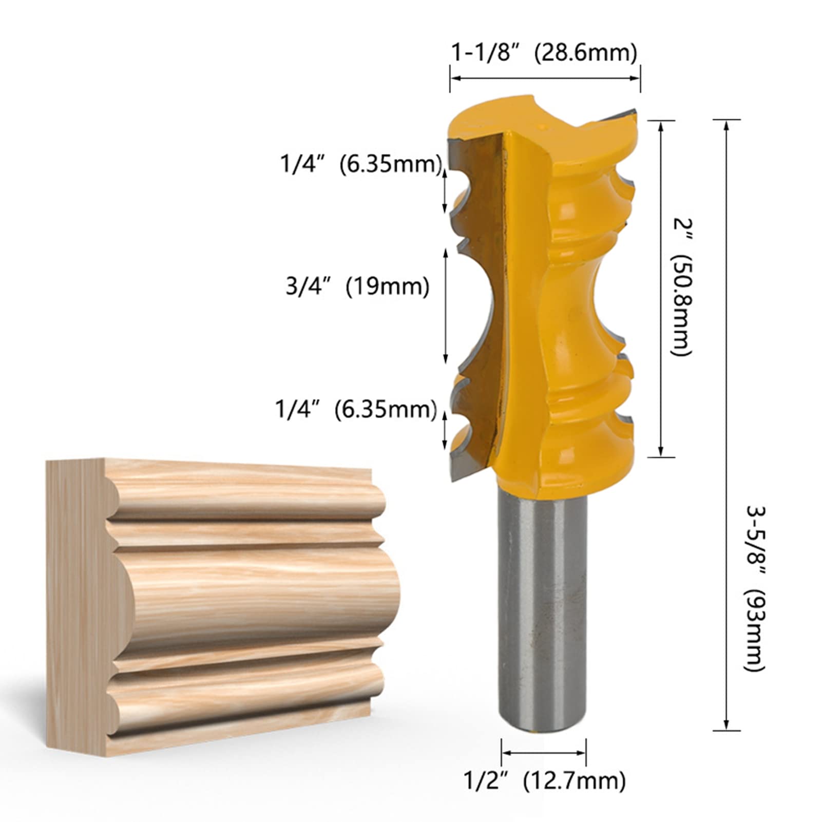 1/2in Shank Crown Router Bit, High Speed Steel Cutter for Woodworking, Tungsten Steel Engraving Tool, 1-1/8in Cutting Diameter, 2in Cutting Height