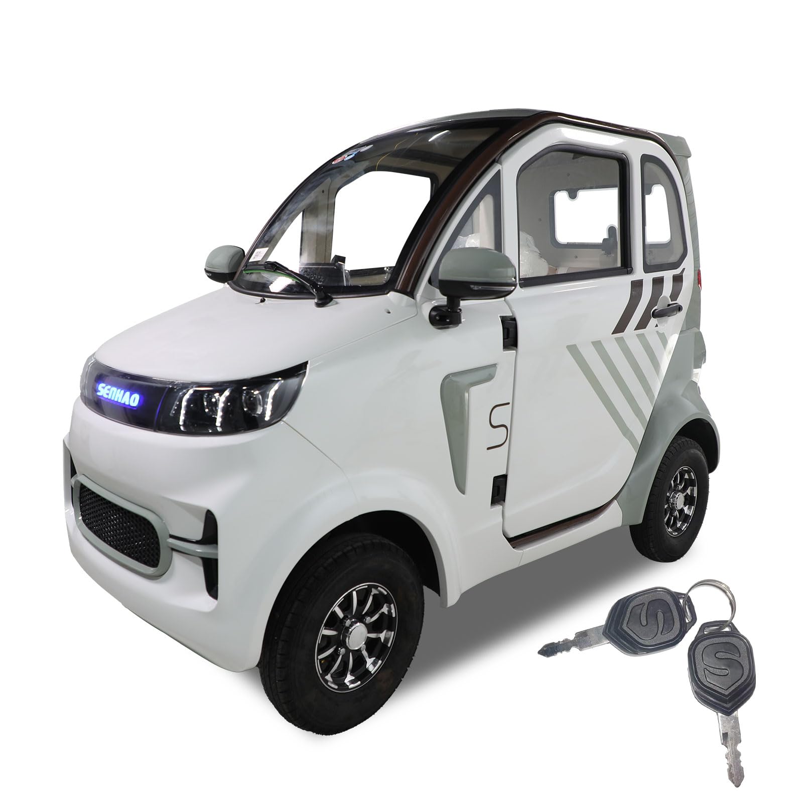 Xmatch Fully Enclosed Mobility Scooters for Adults, Heavy Duty 4-Wheels 3 Passengers Electric Powered Mobility Scooter for Seniors All Terrains 1500W for Safer Travels Vehicle Car (White)