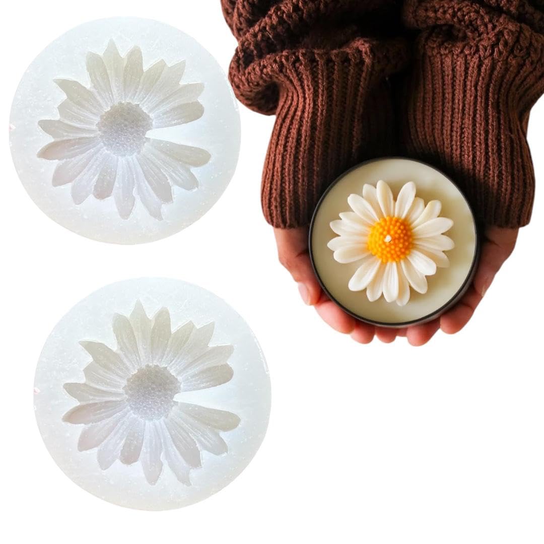 Daisy Flower Candle Making Molds Silicone Floral 3D Fondant Flowers Resin Art & Craft Wax Mold Sugarcraft Cake Candy Decoration Mould DIY Soap Moulds (ASM14-27) 1