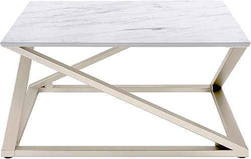 Steve Silver Co Zurich - Mesa de base asimétrica cromada mate de mármol sintético, contemporánea, 36 x 36 x 18 pulgadas, color blanco