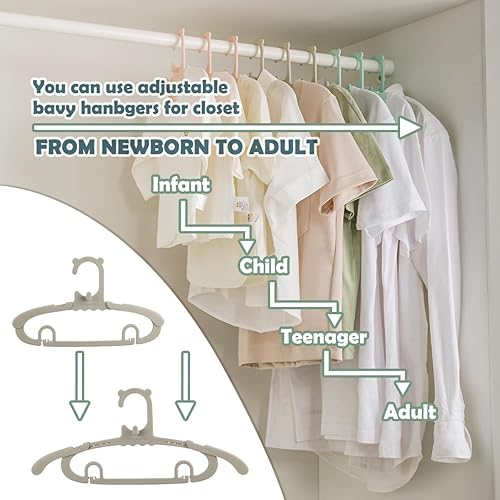 Miniatura 2 de Perchas de bebé para armario con clips, paquete de 30 perchas de plástico para niños, perchas ajustables para niños pequeños que ahorran espacio,