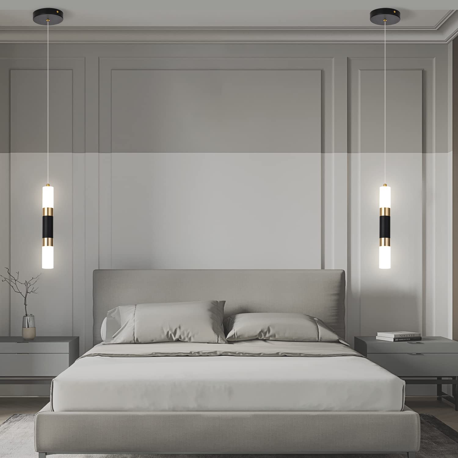 PNOUKF Modern Pendent Kitchen Island Lights Black Mini Pendant Light Bedroom Bedside Table Small Chandelier Ceiling Pendant Lighting for Kitchen Island Bedroom Restaurant bar (2-Pack)