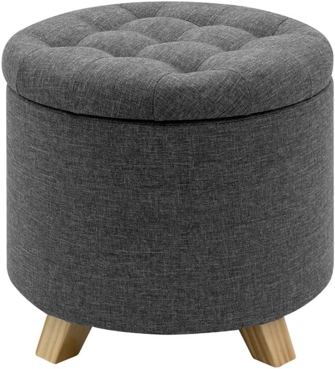 Storage Stool Footstool, Multifunction Storage Ottoman Chair Stool Removable Cover Upholstered Footstool Round Linen Pouffe Chair /787