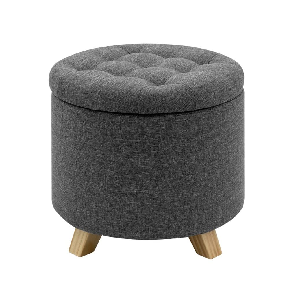 Pouf Contenitore Multifunzione, Sgabello, Fodera Rimovibile, Imbottito, poggiapiedi, Rotondo, in Lino, Sedia, Organizer per la casa charitable