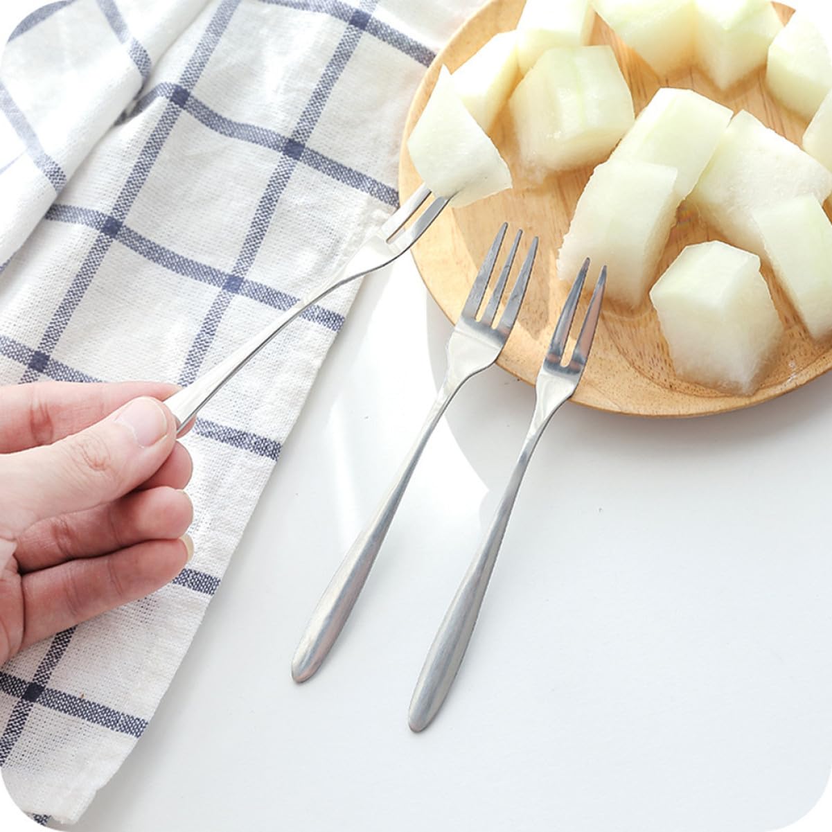 12 pezzi Forchette da Frutta in Acciaio lungo Forchettine Dessert e Beefsteak Riutilizzabili Leggere e Resistenti per Uso Quotidiano e Picnic