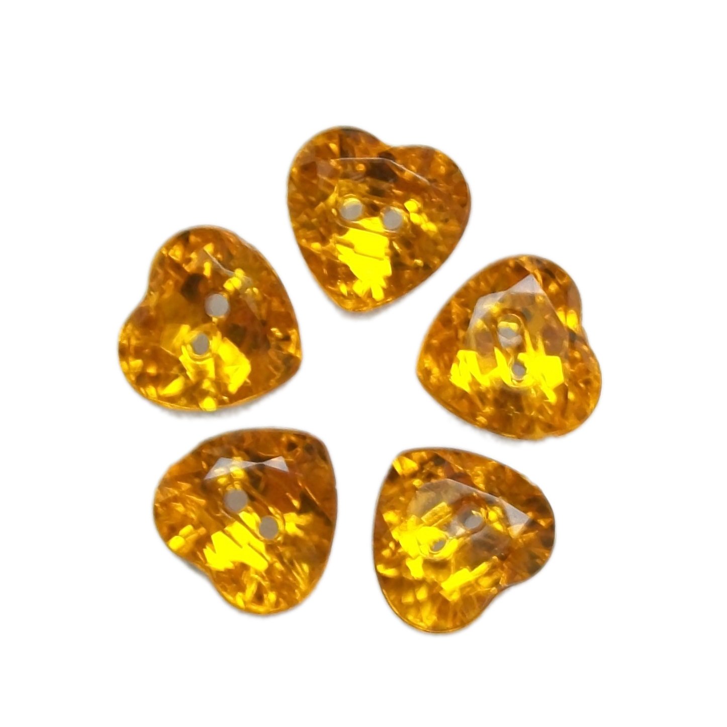 Push The Button Amber Acrylic Crystal Effect Heart Shape Buttons 12Mm Pack Of 5 (Amber)