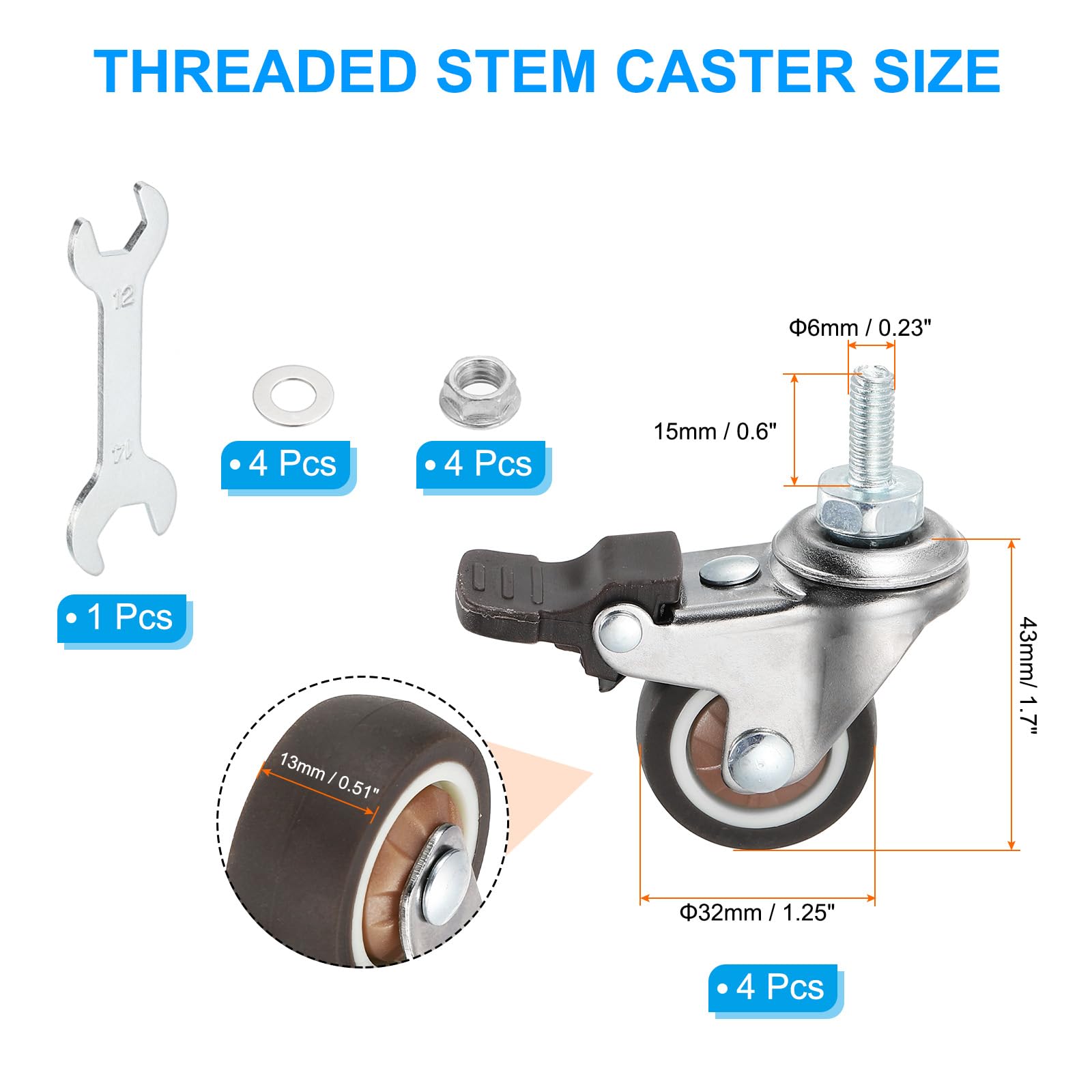 4 Inch Stem Caster, 7/16inch X 1-3/8inch Stem Diameter Caster 4 Inch No