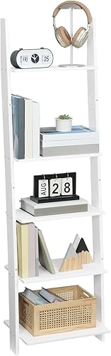 HOOBRO Estantería de escalera de 5 niveles, estante de escalera inclinada de pared, 58.3 pulgadas de alto, estantes decorativos y de almacenamiento,