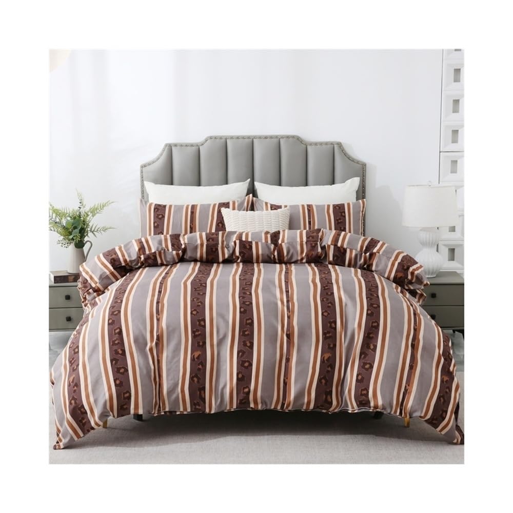 VHKJewE Striped Comforter Cover Set with Pillowcases, Vintage Brown Stripes Breathable Duvet with Zipper and Ties Bedding Set(US Queen(229x229cm))
